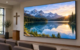 Fine-pitch COB LED display with a smooth screen surface and visible panel edge