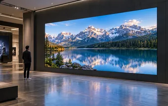 LED screen panels forming a large fine-pitch indoor display in an exhibition gallery