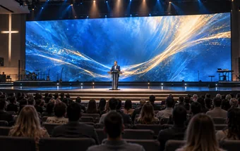 Large seamless LED wall on a modern worship stage