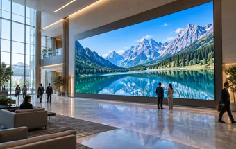Large LED video wall in a commercial atrium