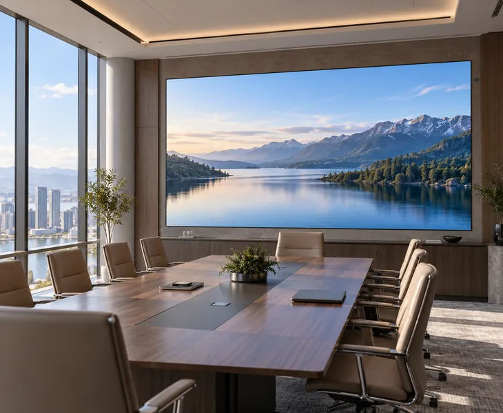 Fine pitch LED wall with an ambient light sensor in a daylit meeting room