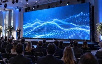 Rental LED panels forming a presentation screen at a conference