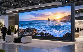 Modular rental LED display installed at an exhibition booth