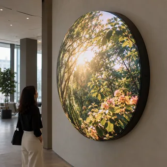 A shallow spherical cap LED display fitted to a wall with limited installation depth